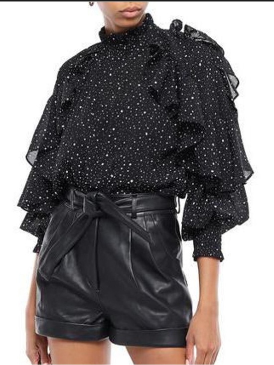 Maje Black Star-Print Ruffle-Neck Blouse - Picture 11 of 11